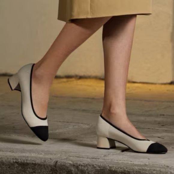 Vivaia | Julie Pro Almond Cap Toe Chunky Block Heels Beige/Black (EU 38) - Picture 16 of 16